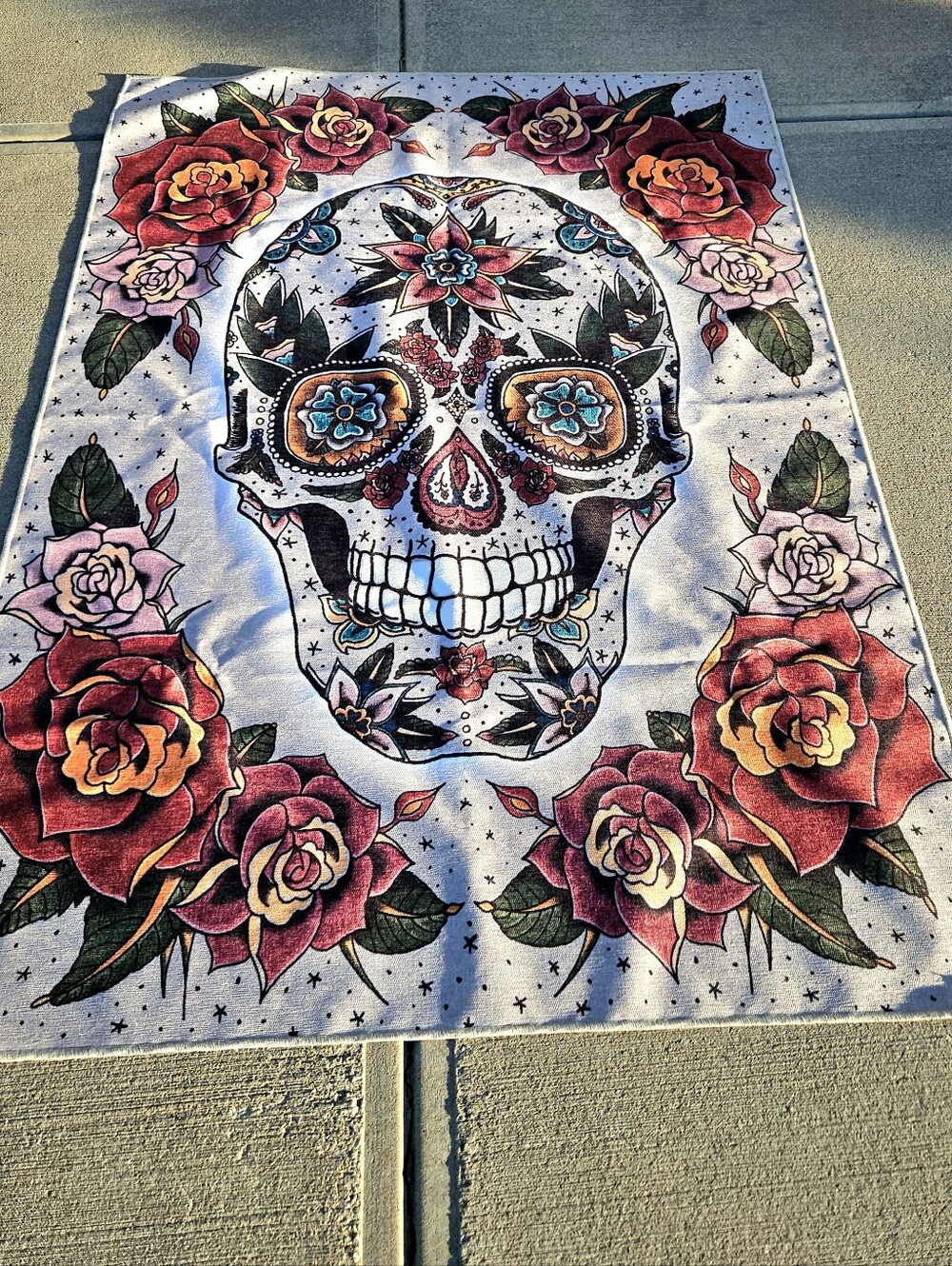 Limited Edition RUGGABLE Sugar Skull Floral Roses Washable Rug 5x7 NWT